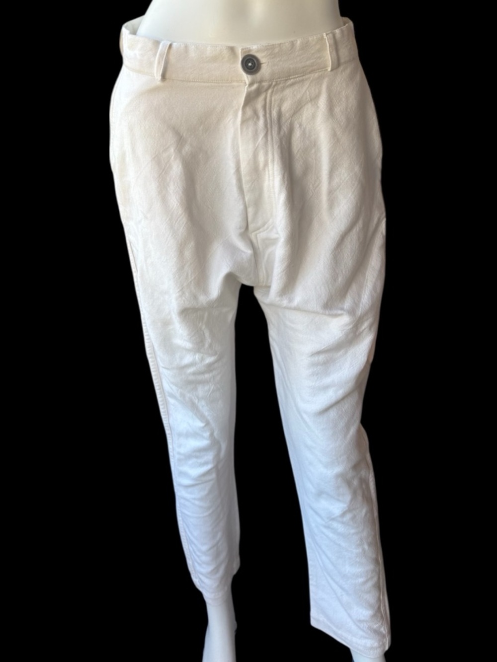 White thick linen drop crotch pants Med